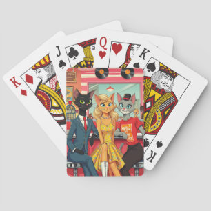 Baraja De Cartas Gatos adolescentes de mediados de siglo en una caf