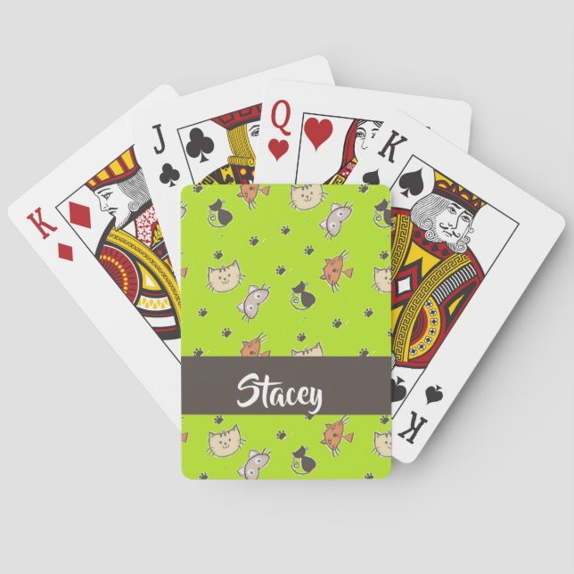 Baraja De Cartas Gatos cortos en verde (Reverso)