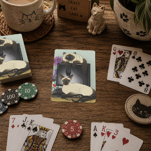 Baraja De Cartas Gatos de escritorio de oficina siameses divertida 