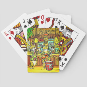 Baraja De Cartas Gatos de vacaciones en una isla en un bar Tiki