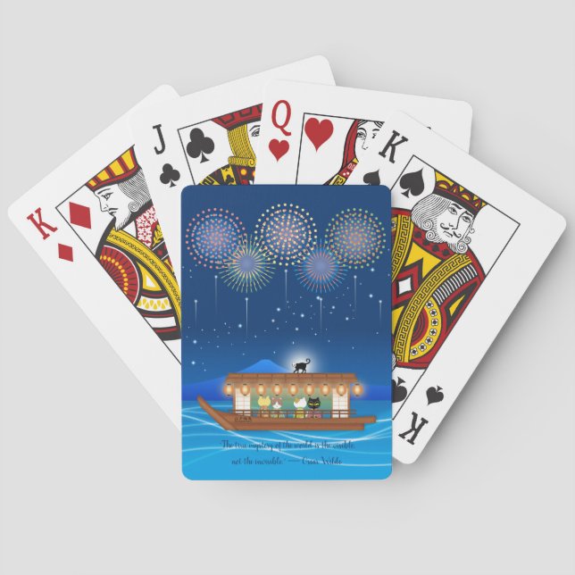 Baraja De Cartas Gatos deslumbrando en fuegos artificiales a bordo  (Reverso)
