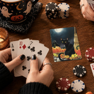 Baraja De Cartas Gatos Negros de Otoño Encantados por la Luna