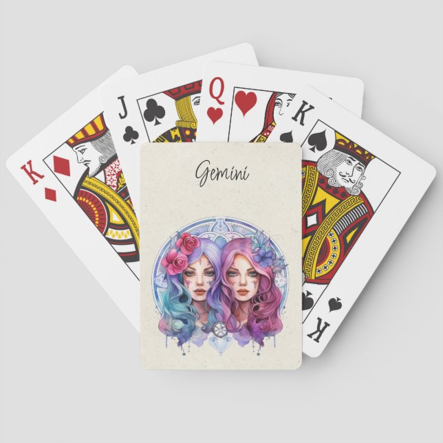 Baraja De Cartas Gemini Twins Zodiac Watercolor (Reverso)