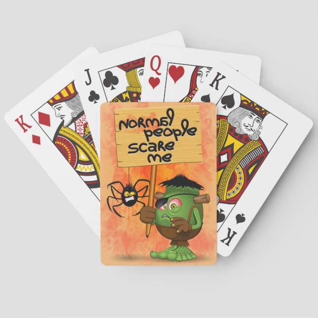 Baraja De Cartas 'Gente normal me asusta' Humorístico Frankenstein (Reverso)