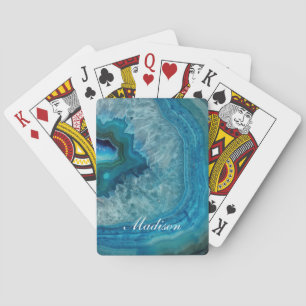 Baraja De Cartas Geoda de Ágata Azul Turquesa Monograma Nombre