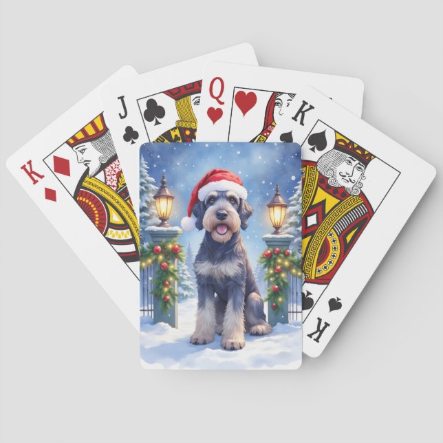 Baraja De Cartas Giant Schnauzer Snowy Iron Fence Santa Christmas (Reverso)