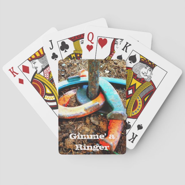 Baraja De Cartas Gimme' a Ringer Horseshoe lanzando regalos (Reverso)