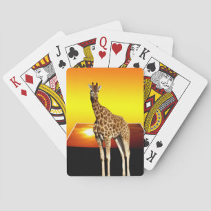 Baraja De Cartas Giraffe En Un Atardecer Dorado,