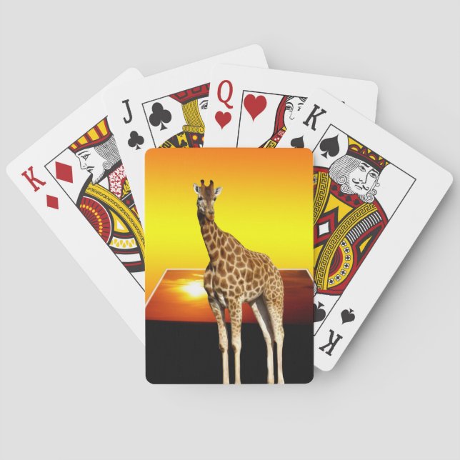 Baraja De Cartas Giraffe En Un Atardecer Dorado, (Reverso)