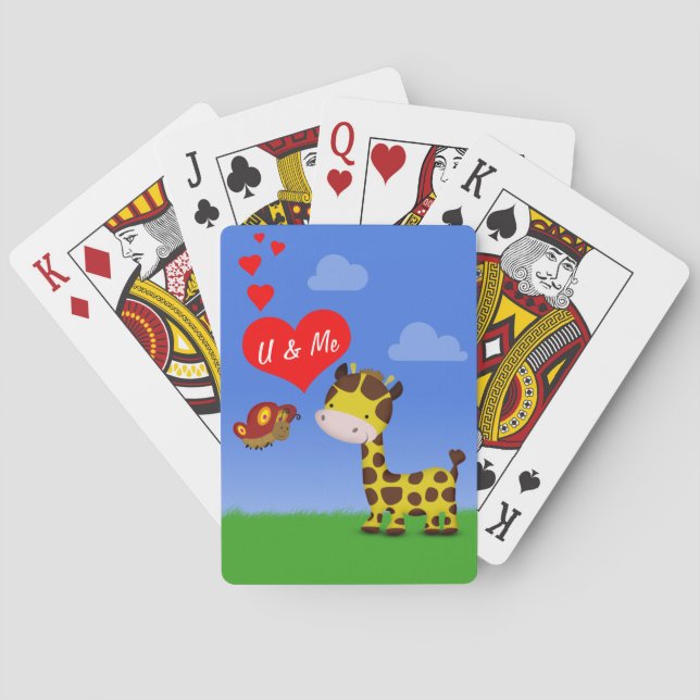 Baraja De Cartas Giraffe y mariposa enamorada (Reverso)