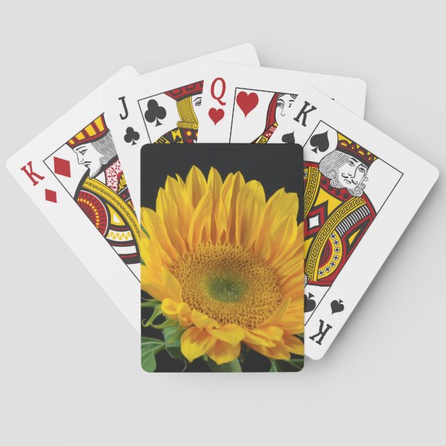 Baraja De Cartas Girasol amarillo en tarjetas de juego de fondo neg (Reverso)