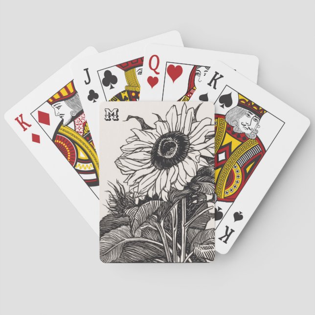 Baraja De Cartas Girasol blanco y negro personalizado (Reverso)