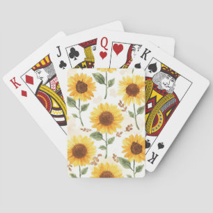Baraja De Cartas Girasoles Amarillos Acuarela Floral Caprichoso