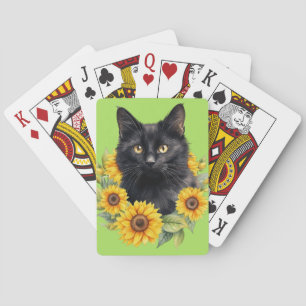 Baraja De Cartas Girasoles de gato negro verde lima