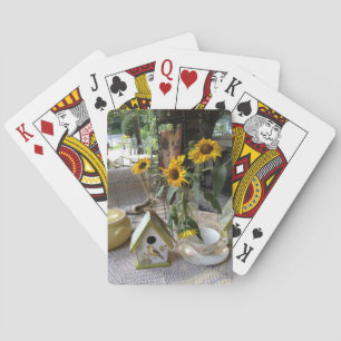 Baraja De Cartas Girasoles y Casa de Pájaros Rústicos de Otoño Foto