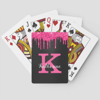 Baraja De Cartas Girly Black Hot Pink Purpurinas Dris Monograma Nom