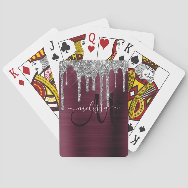 Baraja De Cartas Girly Burgundy Dripping Purpurina Brussel Nombre M (Reverso)