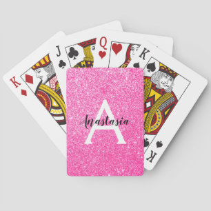 Baraja De Cartas Girly Glam Purpurina rosa caliente Esparkles Monog