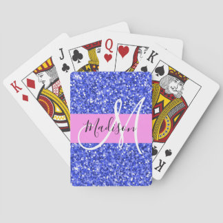 Baraja De Cartas Glam Azul Oscuro Rosa Brillo Destellos Monograma N