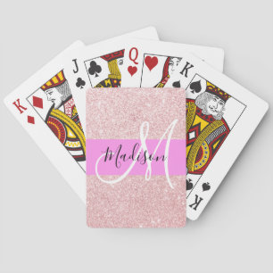 Baraja De Cartas Glam Blush Rosa Oro Glitter Brillo Monograma
