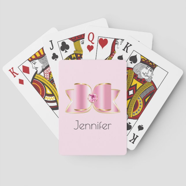 Baraja De Cartas Glam Bow rosa con piedra angular (Reverso)
