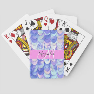 Baraja De Cartas Glam Escamas de Sirena Azul Iridescente Monograma
