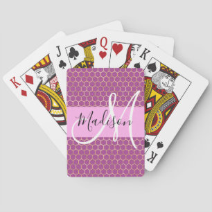 Baraja De Cartas Glam Fuchsia Metálico Rosa Miel de Abeja Monograma