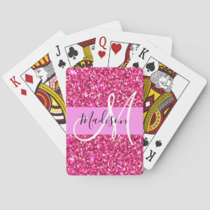Baraja De Cartas Glam Girly Rosa Caliente Purpurina Brillantes Mono