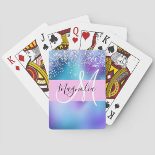 Baraja De Cartas Glam Holográfico Sirena Glitter Brillo Monograma