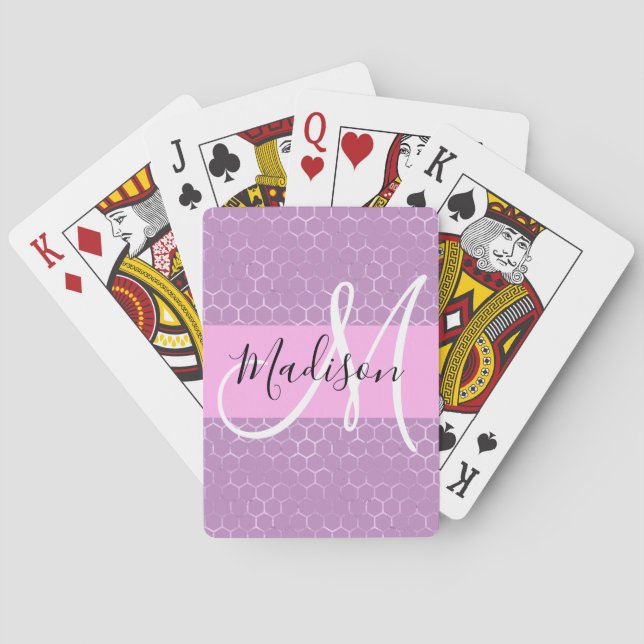 Baraja De Cartas Glam Lilac Monograma de Honeycomb rosa metálico (Reverso)