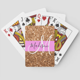 Baraja De Cartas Glam Pink & Copper Glitter Brillante Monograma Nom