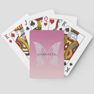 Baraja De Cartas Glam Pink Faux Diamonds Butterfly