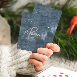 Baraja De Cartas Glam Polvo Azul Remolino de Estrellas Monograma en