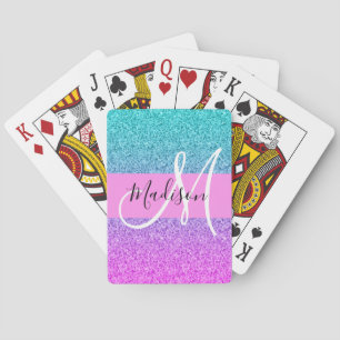 Baraja De Cartas Glam Púrpura Acuarela Brillo Gradiente Monograma