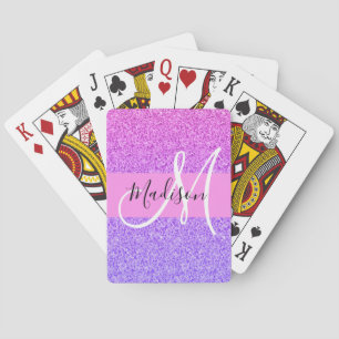 Baraja De Cartas Glam Púrpura Rosa Brillo Gradiente Monograma