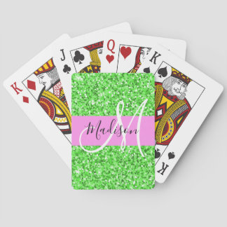 Baraja De Cartas Glam Purpurina rosa y verde parkima nombre monogra