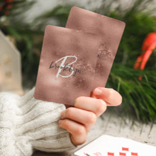 Baraja De Cartas Glam Rosa Dorado Monograma de Letra Moderna