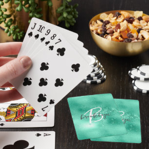 Baraja De Cartas Glam Verde Menta Monograma de Letra Moderna