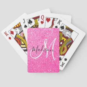 Baraja De Cartas Glamour Femenino Brillante Rosa Monograma Nombre