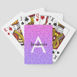 Baraja De Cartas Glamour Femenino Ómbre Purpura Brillo Monograma