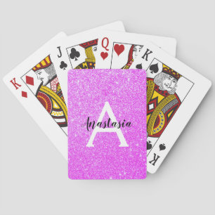 Baraja De Cartas Glamour Femenino Purpura Brillo Chispas Monograma