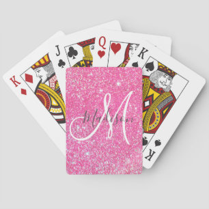 Baraja De Cartas Glamour Femenino Rosa Brillante Purpurina Monogram