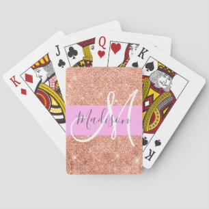 Baraja De Cartas Glamour Femenino Rosa Dorado Brillante Monograma N