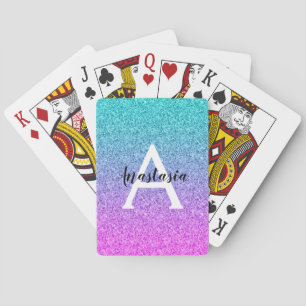 Baraja De Cartas Glamour Púrpura Acuático Brillo Gradiente Monogram