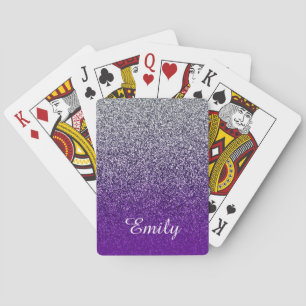 Baraja De Cartas Glitter Ombre Morado Plateado Personalizado
