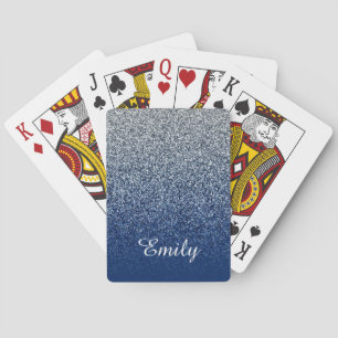 Baraja De Cartas Glitter Ombre Naval Plateado Personalizado