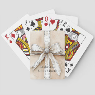 Baraja De Cartas Glitzy Glam Bow de plata blanca crema