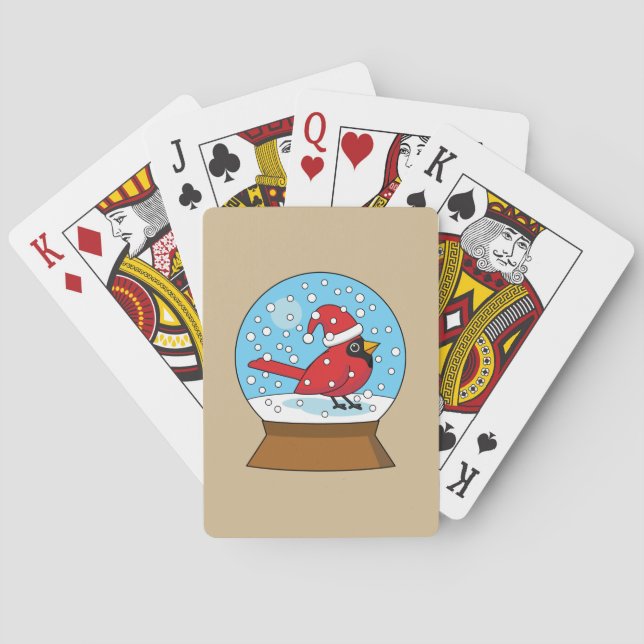 Baraja De Cartas Globe de nieve con cardenal rojo curado (Reverso)