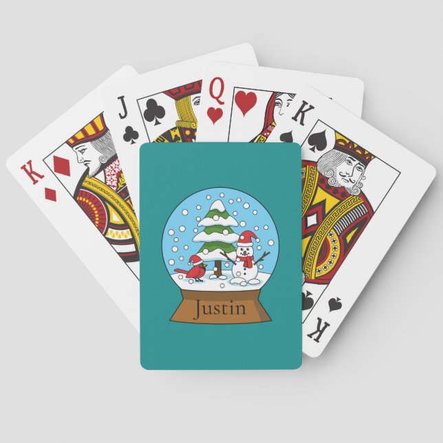 Baraja De Cartas Globe w Cardinal Snowman & Pine Tree | Personaliza (Reverso)
