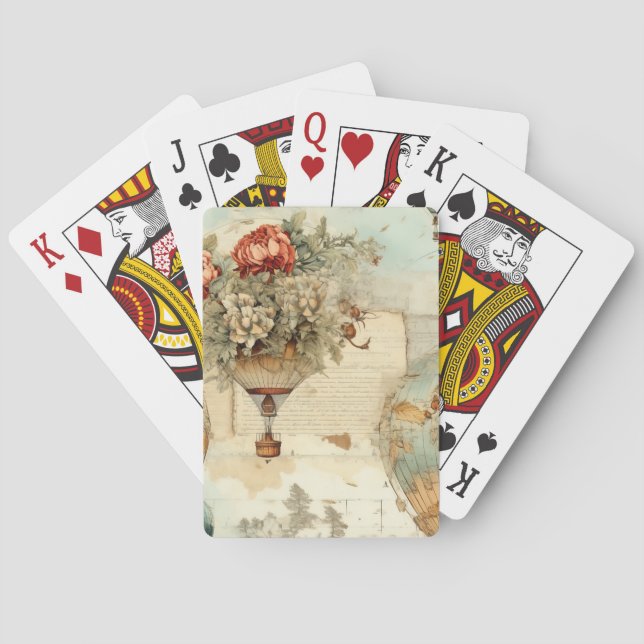 Baraja De Cartas Globo de aire caliente de época en un paisaje sere (Reverso)